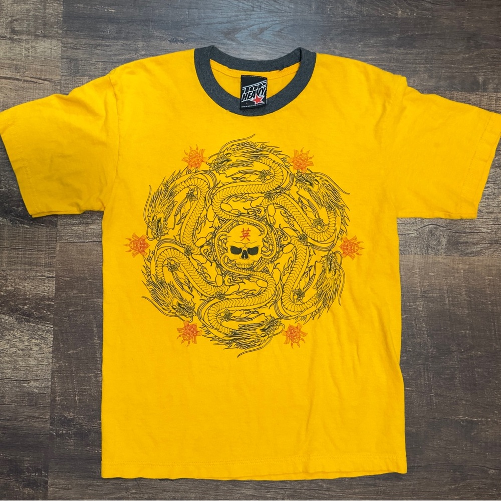 vintage Top Heavy yellow ring neck tee ☆